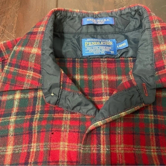 Pendleton 100% Wool Shirt Large LongMade In USA Red Flannel Plaid Button VINTAGE - Picture 4 of 10
